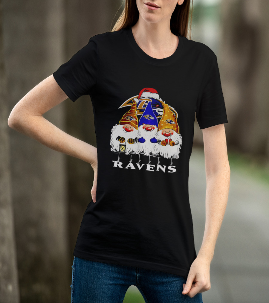 Gnomes Baltimore Ravens Christmas T-Shirt