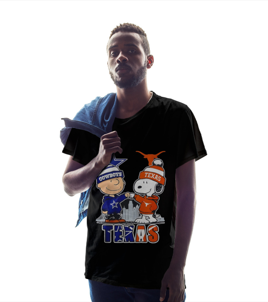 Dallas Cowboys Texas Longhorns Peanuts Characters Stadium Scene T-Shirt