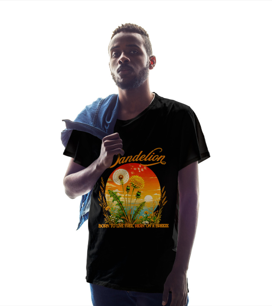Dandelion Born To Live Free Ridin On A Breeze Sunset Nature Scene T-Shirt