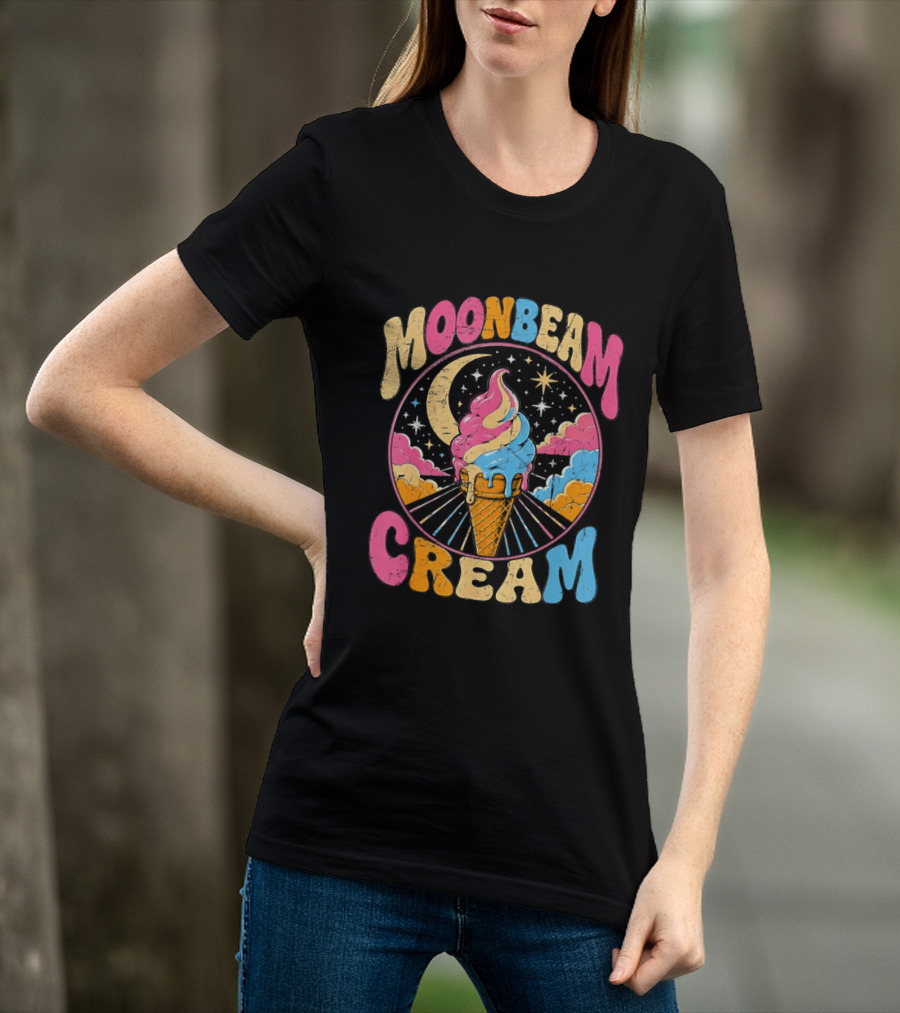 Moonbeam Cream Ice Cream Cone Crescent Moon And Stars T-Shirt