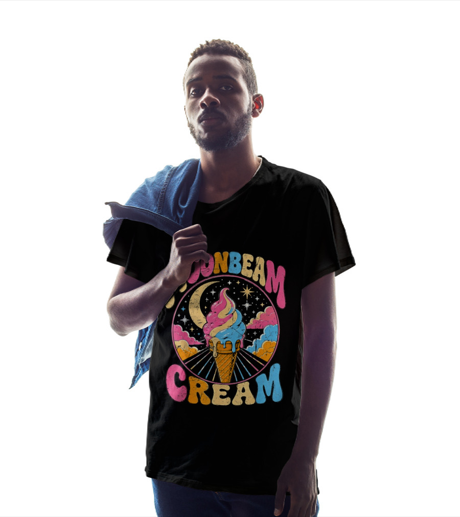 Moonbeam Cream Ice Cream Cone Crescent Moon And Stars T-Shirt
