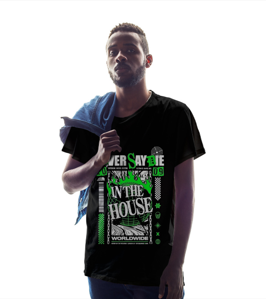 Never Say Die In The House 2009 Worldwide Green Flame Graffiti T-Shirt