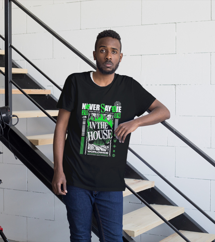 Never Say Die In The House 2009 Worldwide Green Flame Graffiti T-Shirt