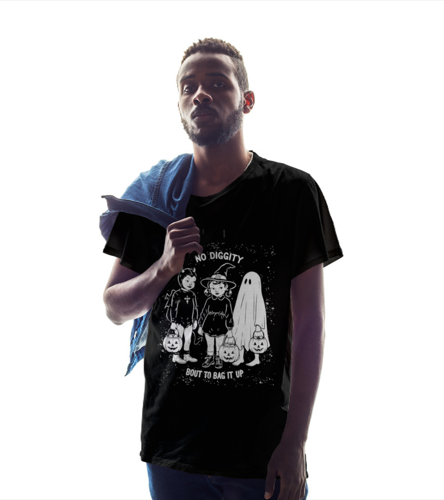 No Diggity Bout To Bag It Up Halloween Ghost Witch Devil Kids Spooky Season T-Shirt