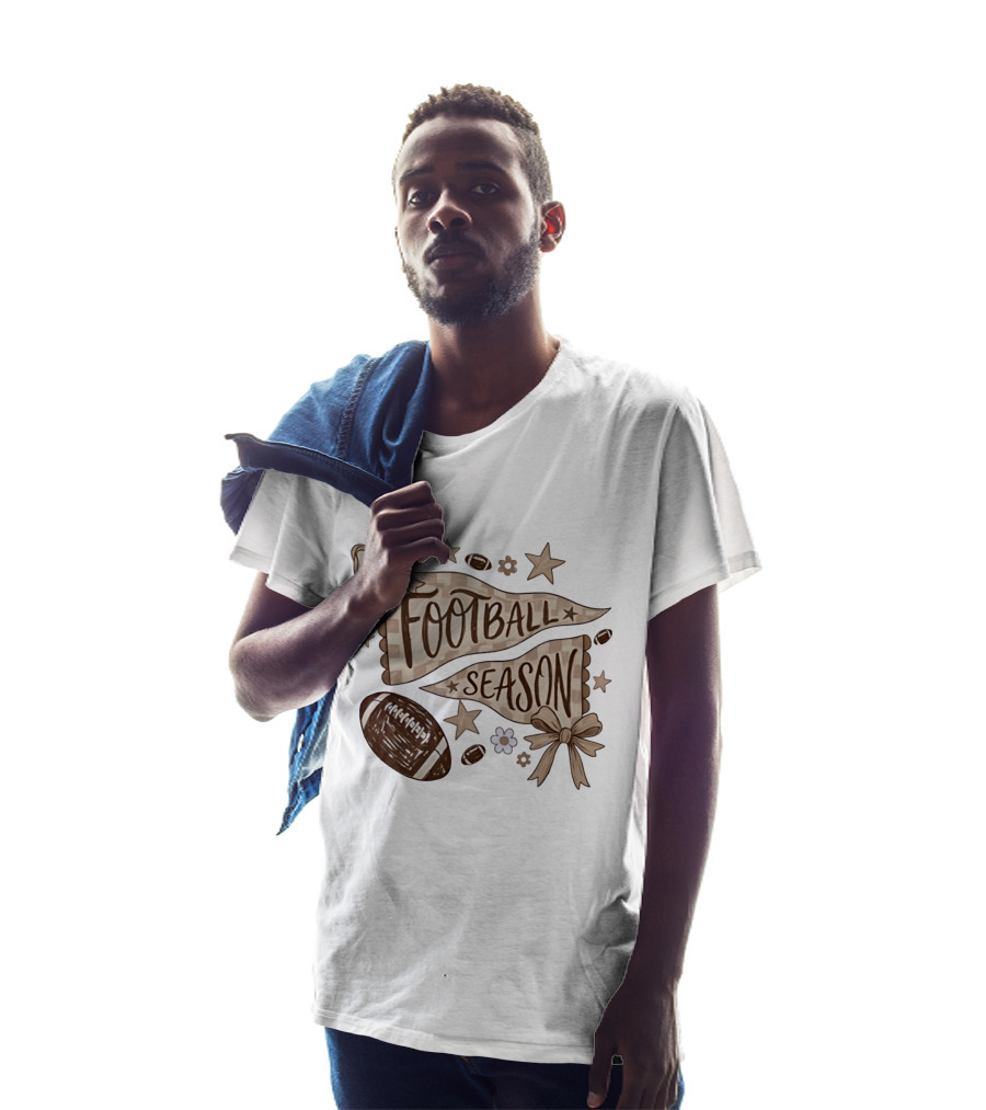 Football Season Pennant Bows And Stars With Footballs T-Shirt
