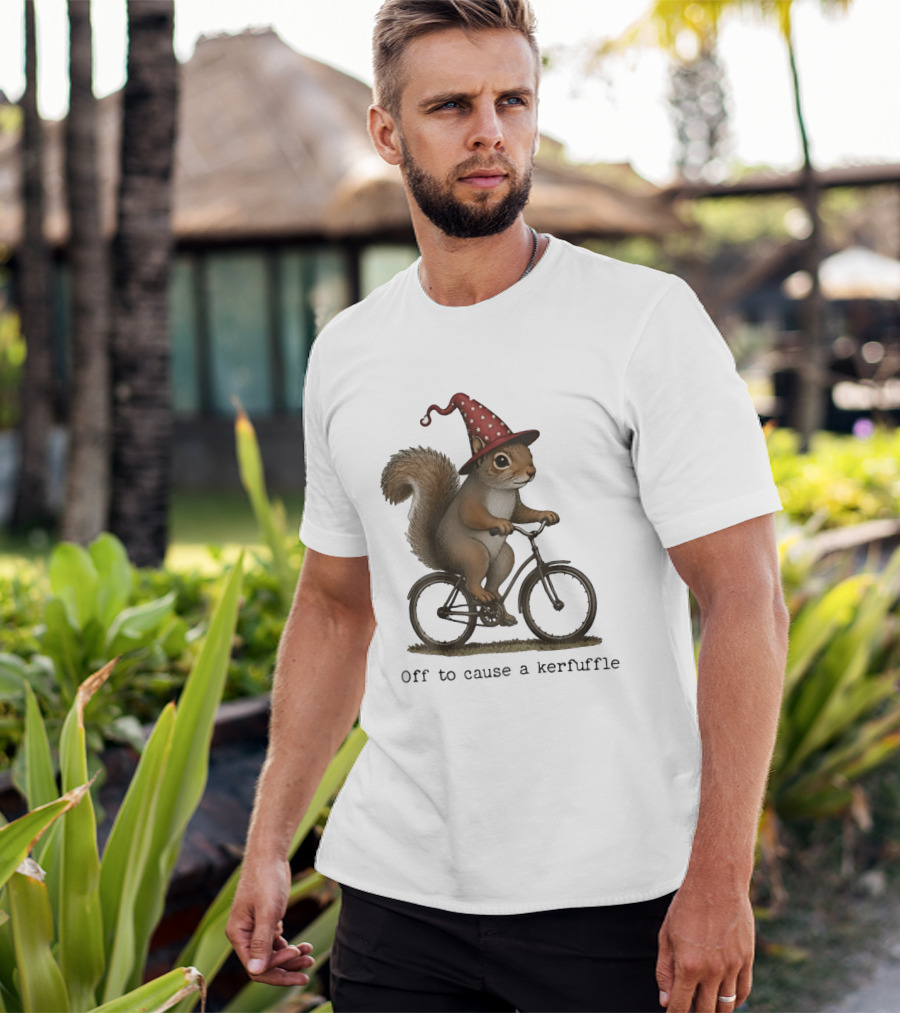 Squirrel In Wizard Hat Riding Bicycle Off To Cause A Kerfuffle T-Shirt
