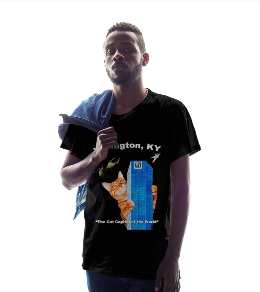 Lexington KY The Cat Capital Of The World Funny Cat With Building And Helicopter T-Shirt