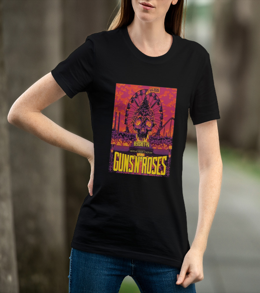 Guns N' Roses Aug 01 2026 Hersheypark Stadium Hershey PA Ferris Wheel Skull Tour T-Shirt