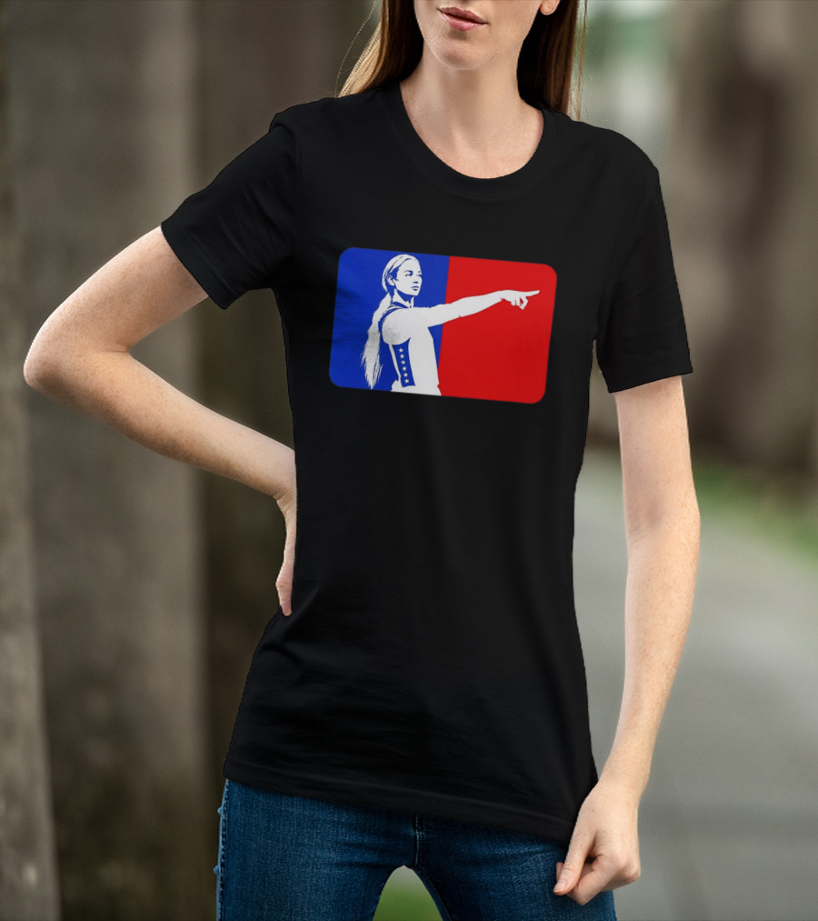 Sophie Cunningham WNBA 2026 Pointing Gesture In Blue And Red T-Shirt