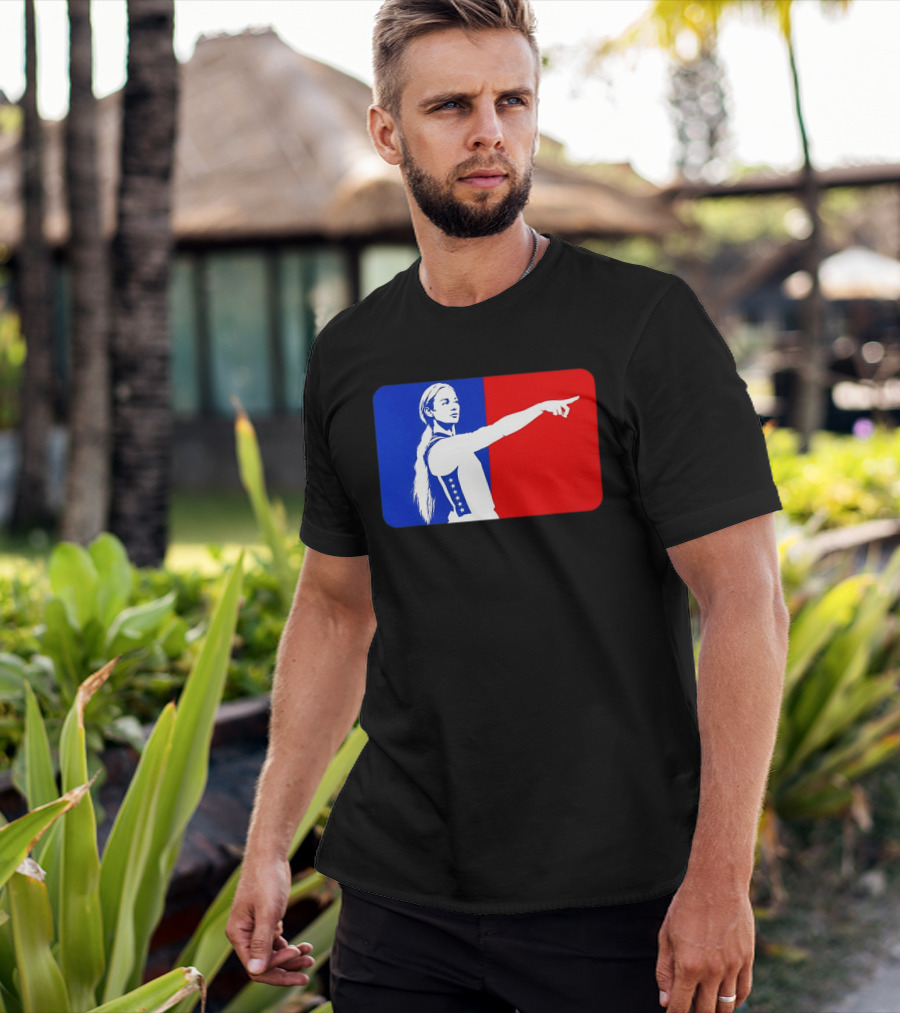 Sophie Cunningham WNBA 2026 Pointing Gesture In Blue And Red T-Shirt