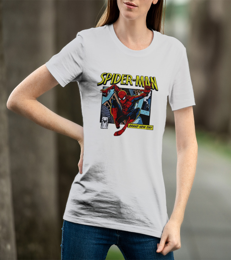 Spider Man Brand New Day Iconic Comic Style Swinging Action T-Shirt