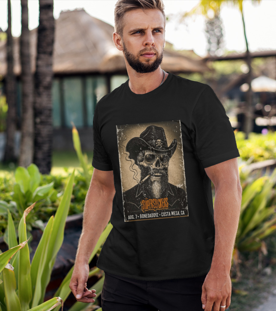 Supersuckers Aug 7 Bonedadydz Costa Mesa CA Cowboy Skull Smoking T-Shirt