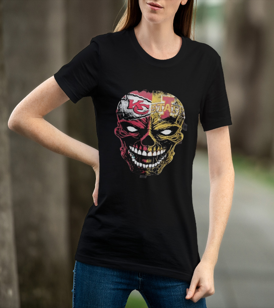 Kansas City Chiefs Iowa State Cyclones Skull Split Face T-Shirt