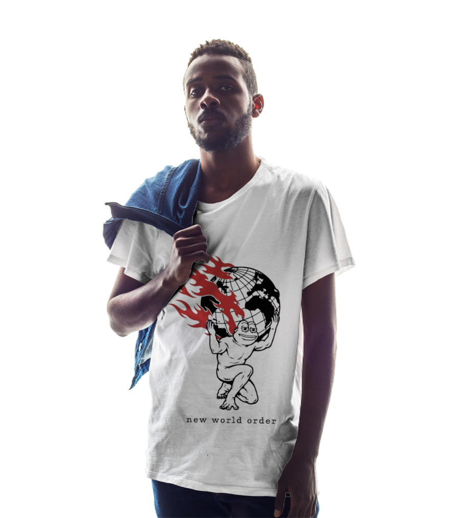 Frog Carrying Burning Earth With Flames New World Order T-Shirt