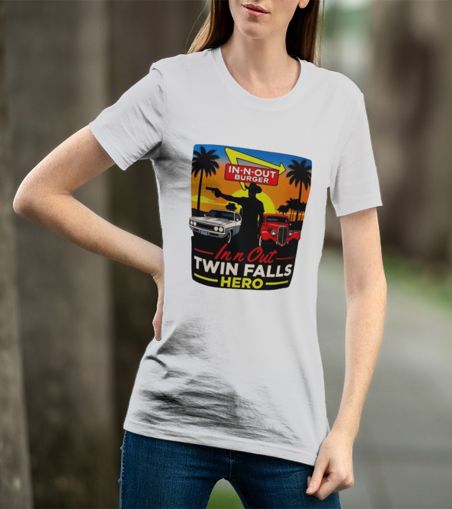 In N Out Burger Twin Falls Hero Sunset Cars Palms 2026 T-Shirt