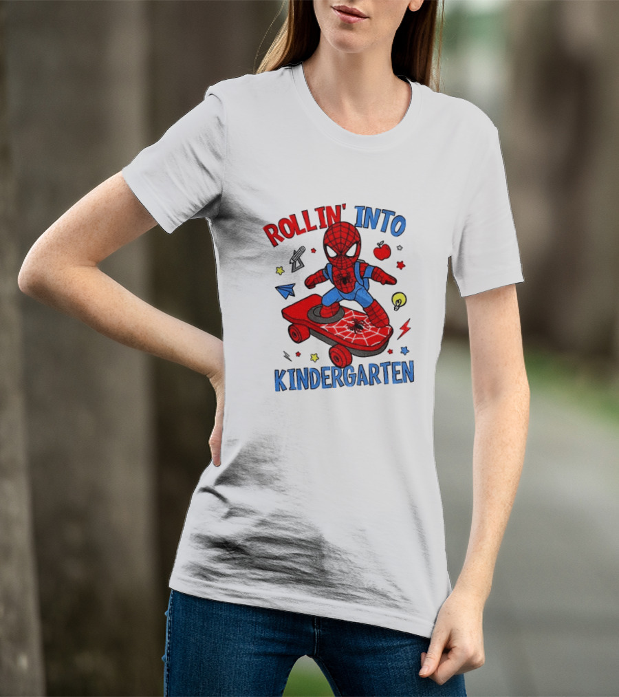 Rollin' Into Kindergarten Spider Man Skateboard Adventure T-Shirt