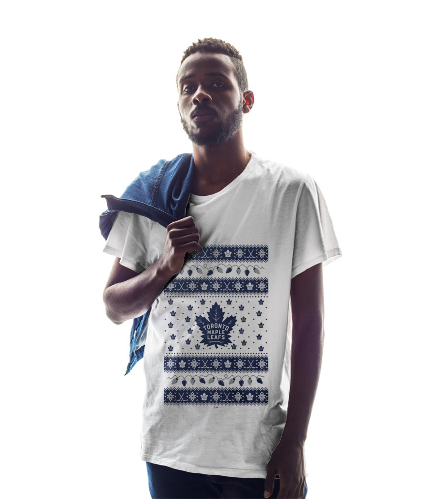 Toronto Maple Leafs Holiday Lights Festive Pattern Leafs Logo Snowflakes T-Shirt