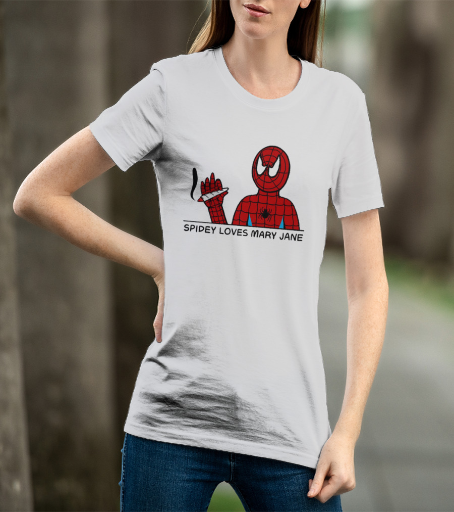 Spidey Loves Mary Jane Spider Man Smoking Humor T-Shirt