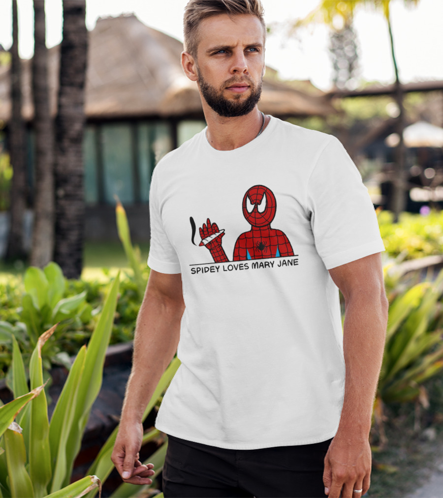 Spidey Loves Mary Jane Spider Man Smoking Humor T-Shirt