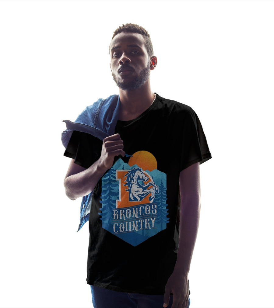 Denver Broncos Country Logo Football Mountain Sunset T-Shirt