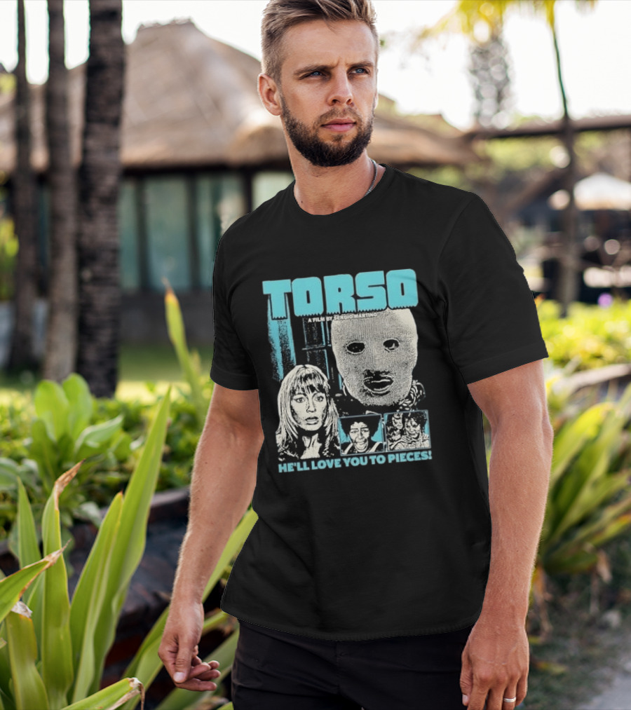 TORSO A Film By Sergio Martino He'll Love You To Pieces Masked Killer Scared Woman Halftone Horror T-Shirt