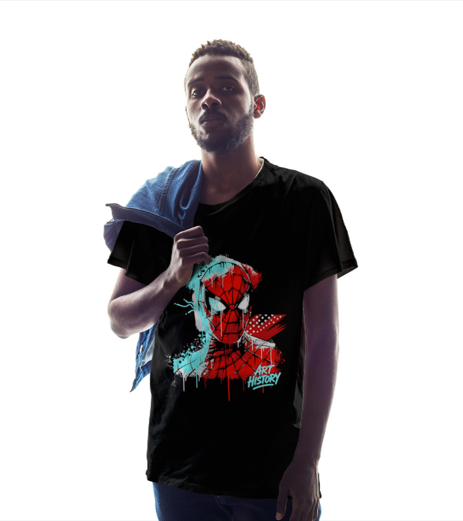 Spider Man Mask Dripping Paint Graffiti Art History Halftone Splatter T-Shirt