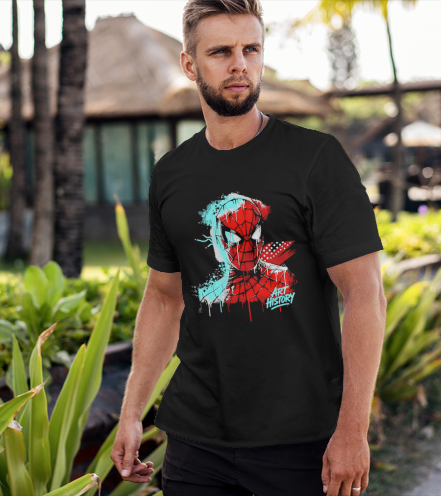 Spider Man Mask Dripping Paint Graffiti Art History Halftone Splatter T-Shirt