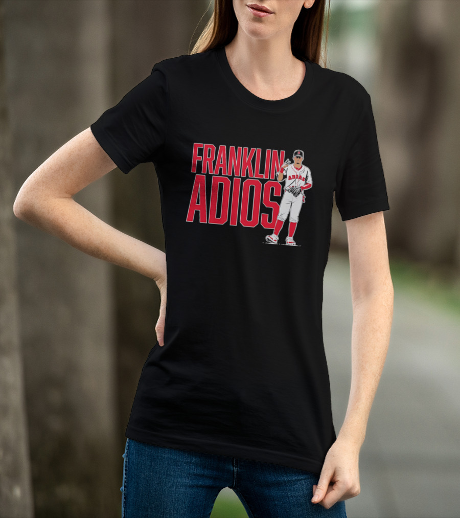Franklin Arias Adios Baseball Player Gesture In Red And White Uniform T-Shirt