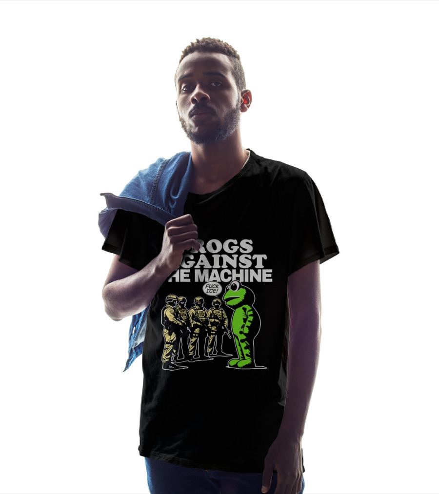 Portland Frogs Against The Machine 2025 Protest Mascot Confronts Guards T-Shirt