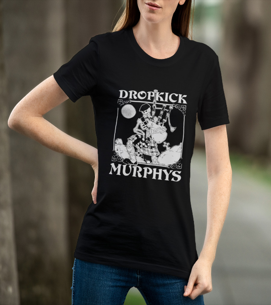 Dropkick Murphys Skelly Piper Bagpipes Moon T-Shirt