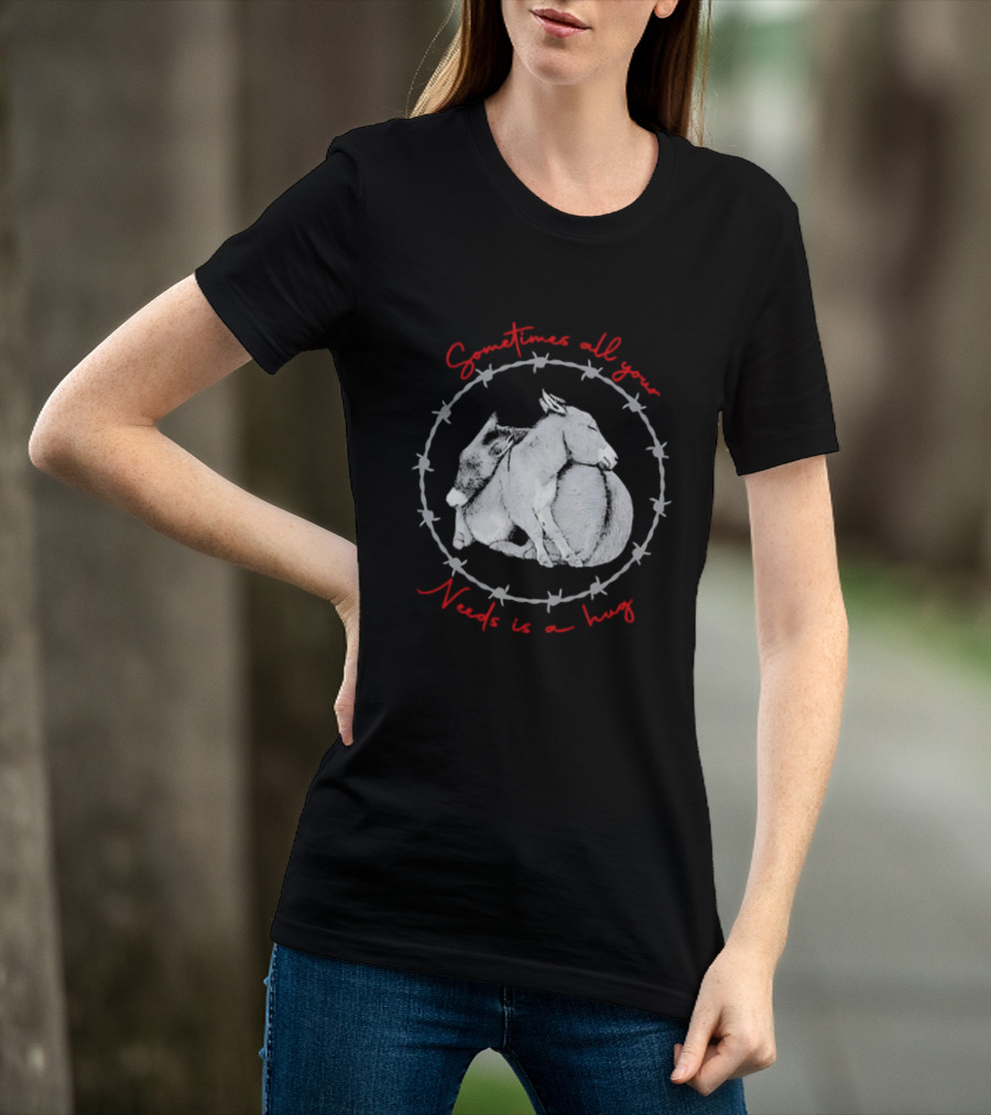 Sometimes All Your Needs Is A Hug Cuddling Donkeys Barbed Wire T-Shirt