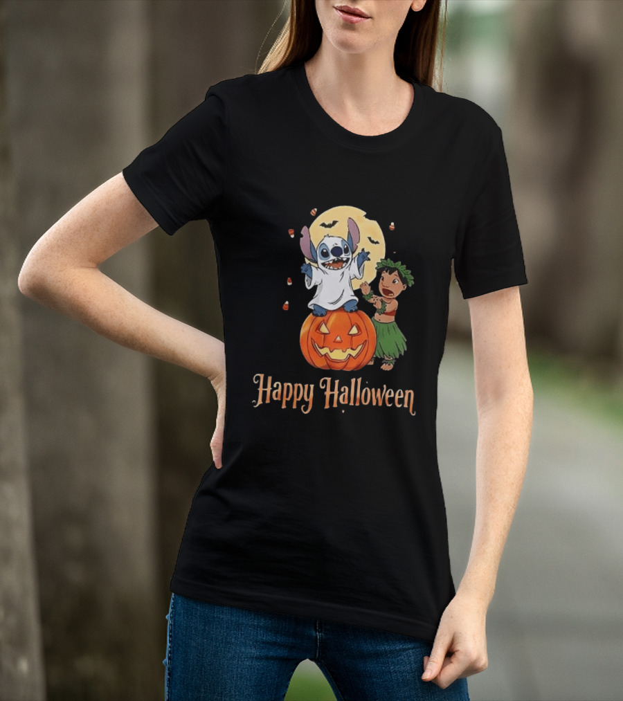 Stitch Halloween Happy Pumpkin Lilo Ghost Costume T-Shirt