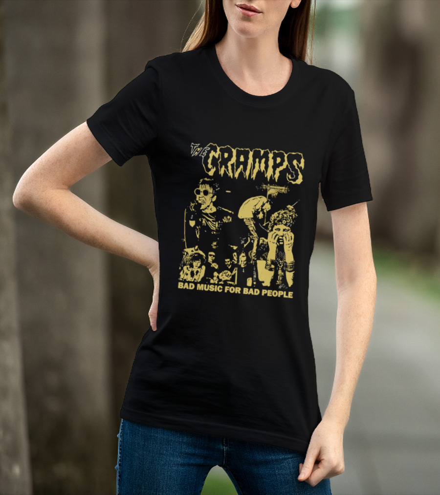 The Cramps Bad Music For Bad People Band Members Collage Yellow Black T-Shirt