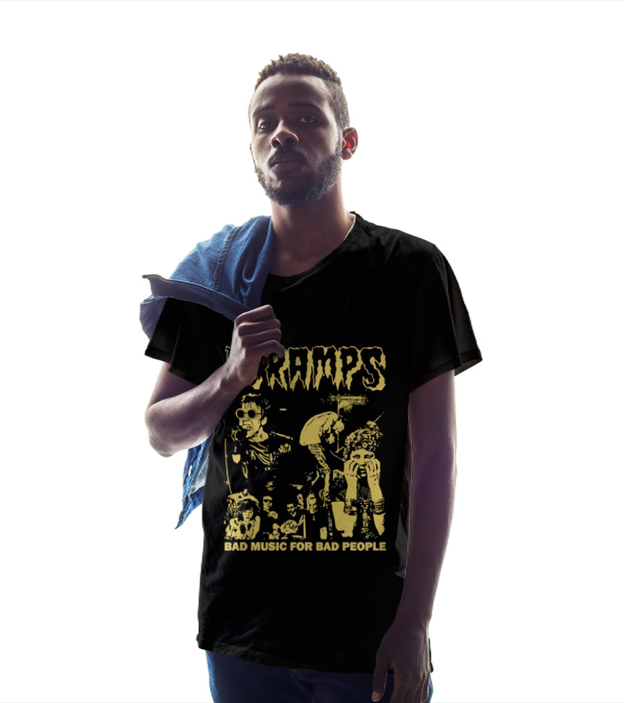 The Cramps Bad Music For Bad People Band Members Collage Yellow Black T-Shirt