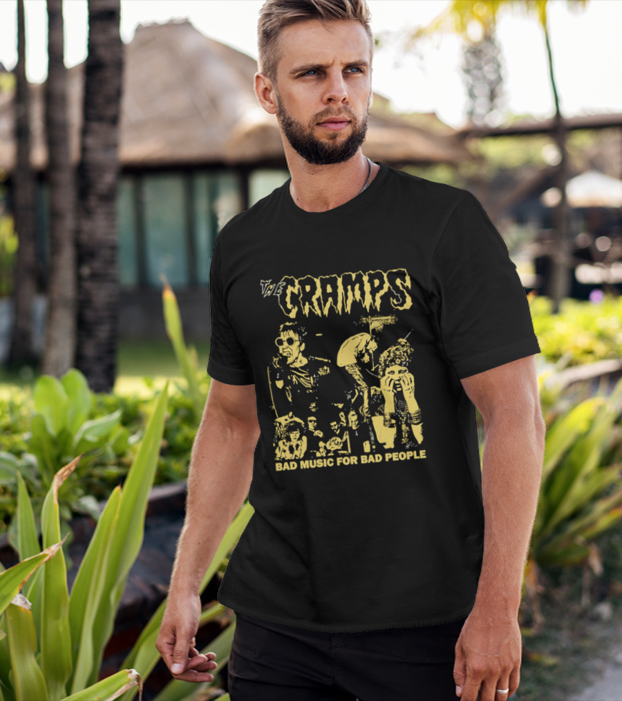 The Cramps Bad Music For Bad People Band Members Collage Yellow Black T-Shirt