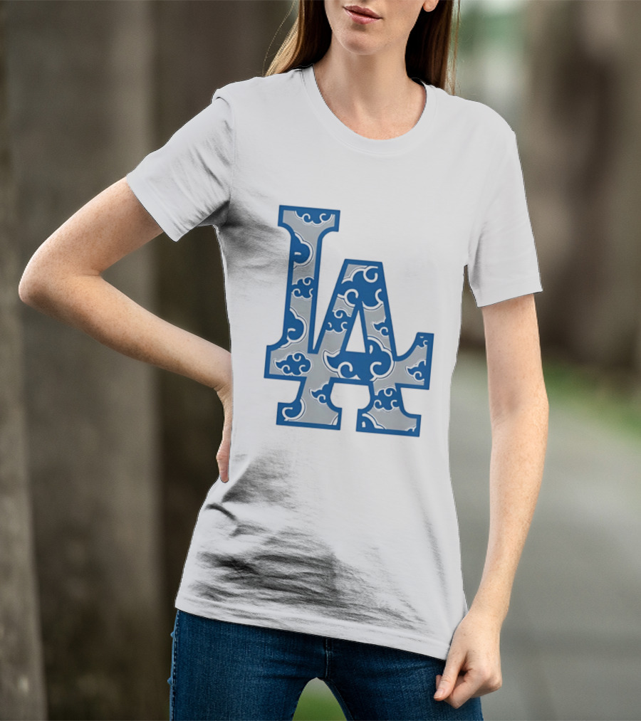 LA Kumo Royal Pattern Clouds Blue Silver T-Shirt