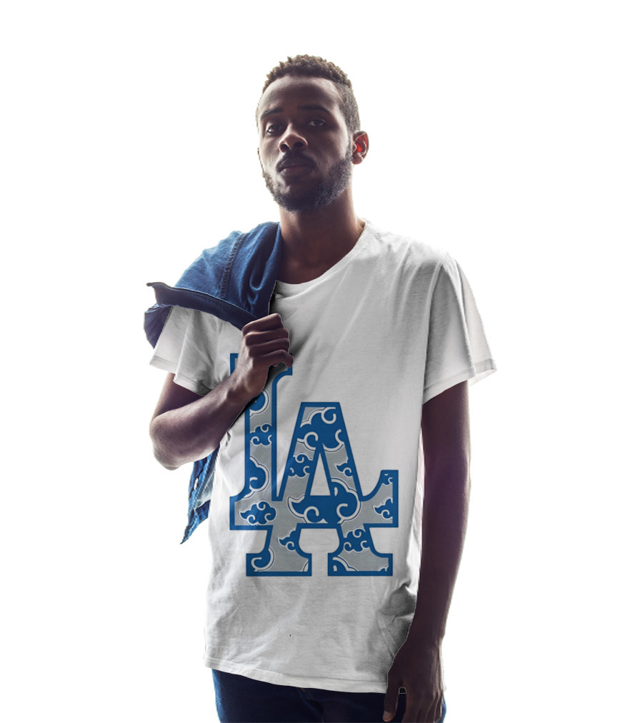 LA Kumo Royal Pattern Clouds Blue Silver T-Shirt