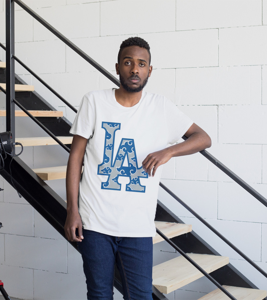 LA Kumo Royal Pattern Clouds Blue Silver T-Shirt