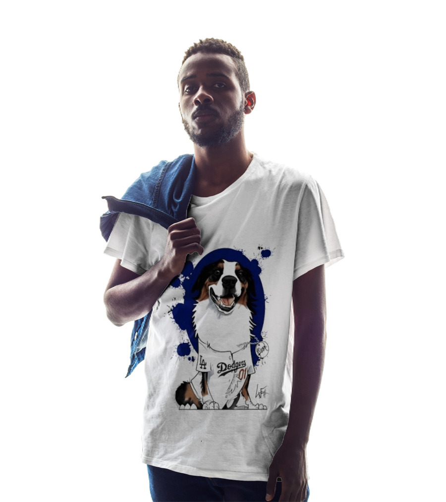Los Angeles Dodgers MLB Kygo Cartoon Australian Shepherd Dog Paint Splatter T-Shirt