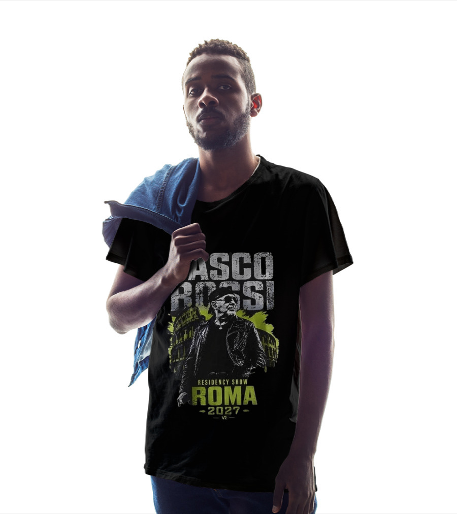 Vasco Rossi Residency Show Roma 2027 Black Leather Jacket Iconic Performance T-Shirt