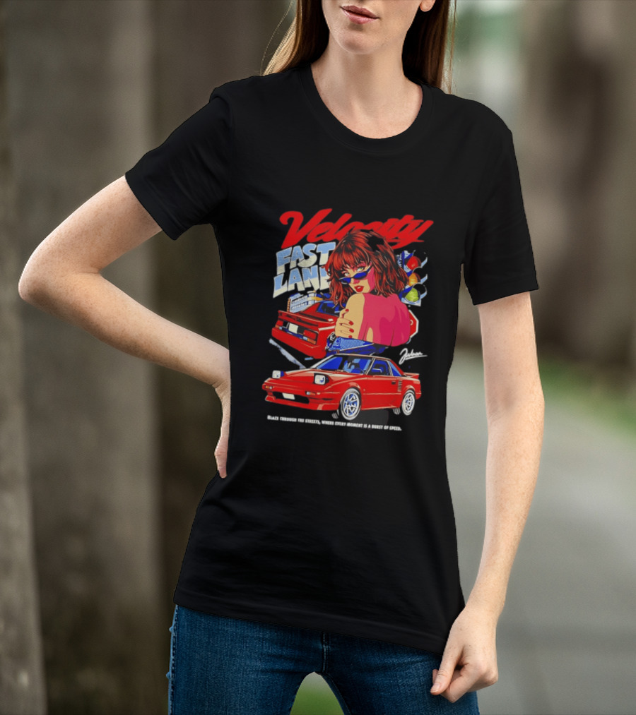 Velocity Fast Lane Blaze Through The Streets Classic Red Cars Retro Vibe T-Shirt