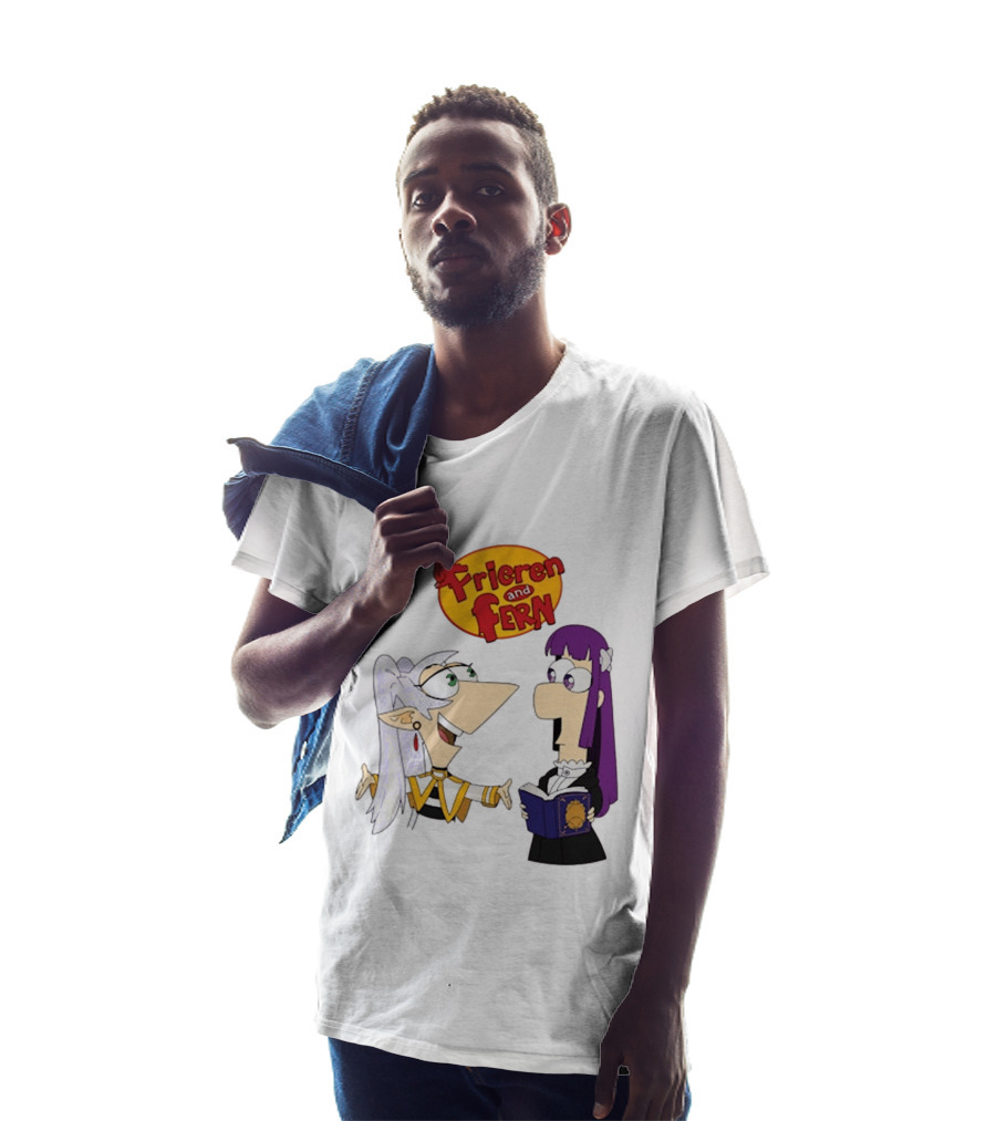 Frieren And Fern Animated Characters With Book And Unique Cartoon T-Shirt