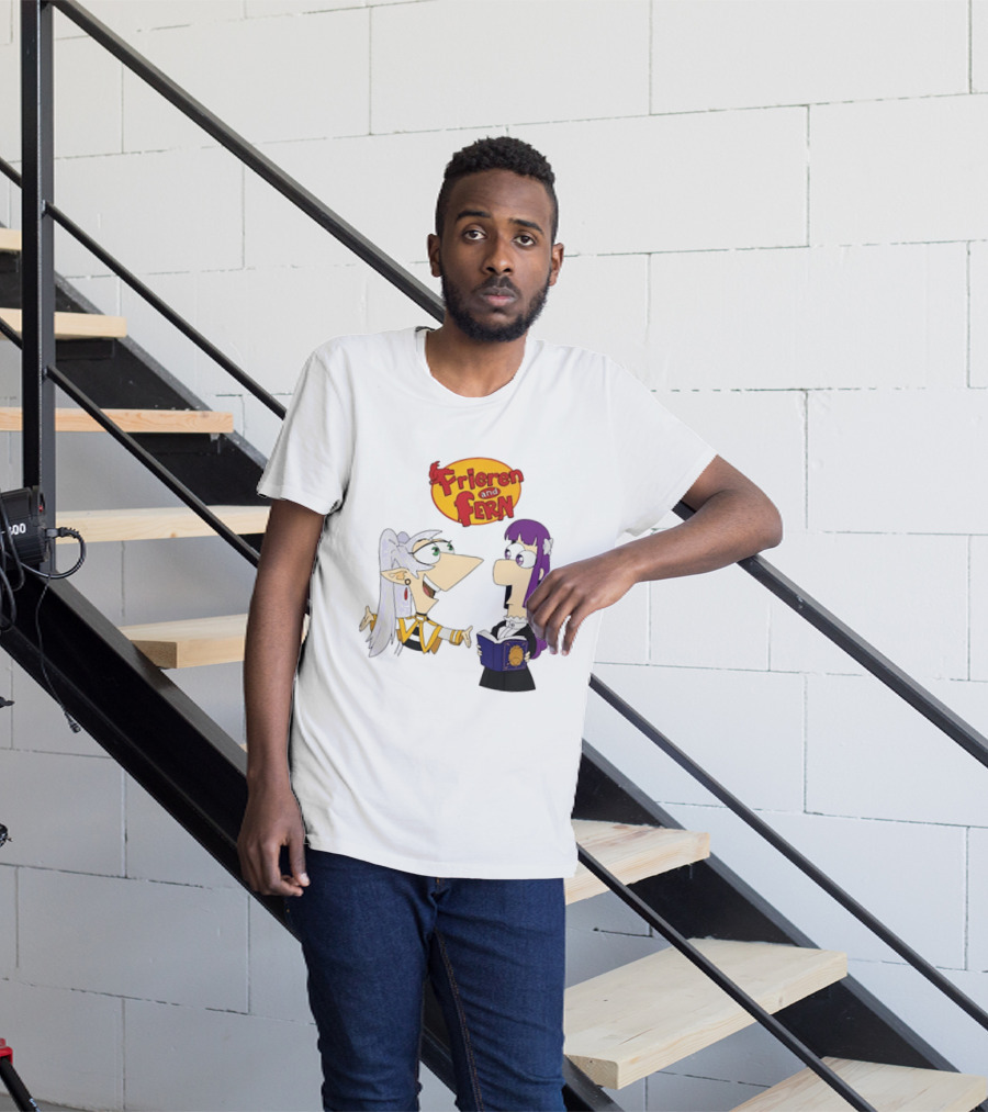 Frieren And Fern Animated Characters With Book And Unique Cartoon T-Shirt