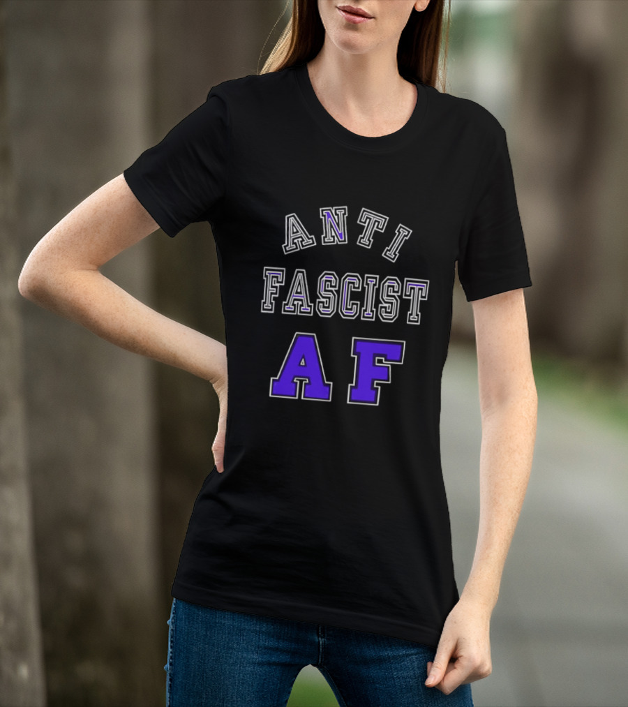 ANTI FASCIST AF Purple White Varsity Block стиль T-Shirt