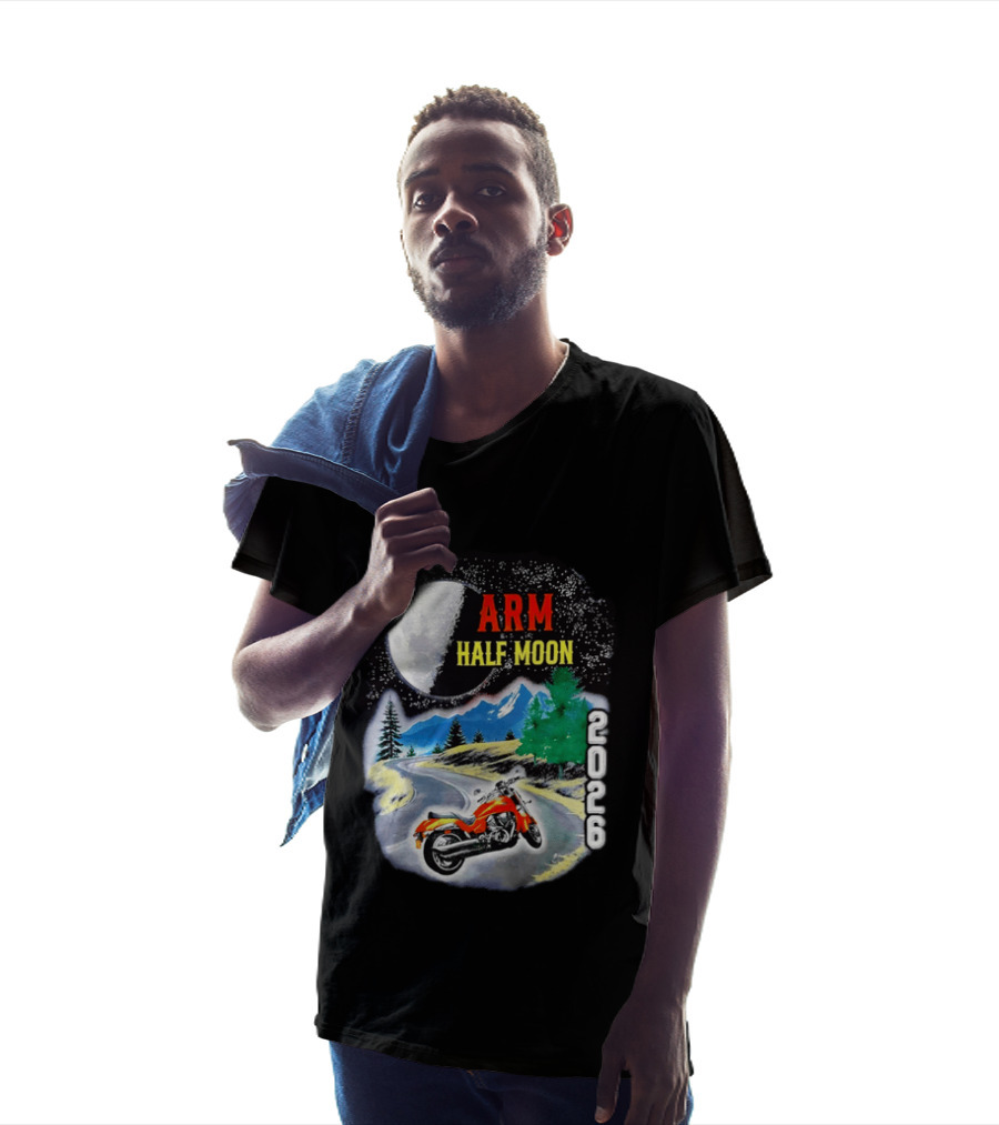 Arm Half Moon 2026 Orange Motorcycle Winding Mountain Road Night Sky T-Shirt
