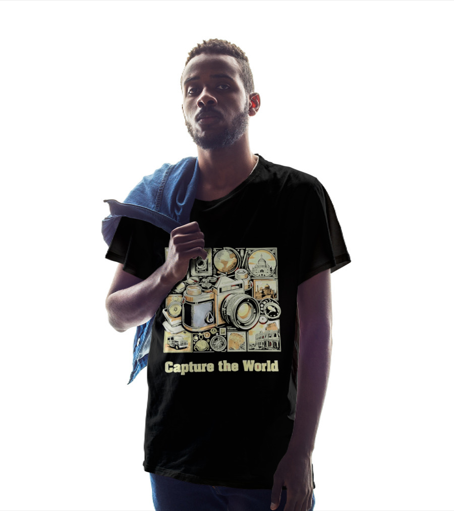 Capture The World Camera Globe Travel Landmarks Compass T-Shirt