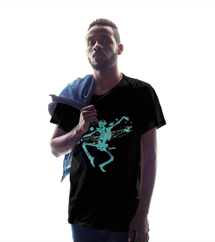 Iykyk August 2026 Cyan Dancing Skeleton With Space Orbit Sketch T-Shirt