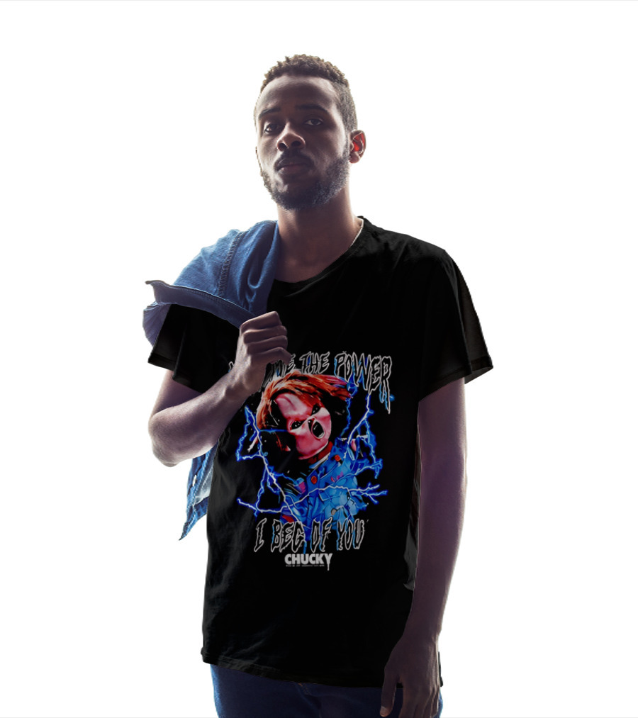 Chucky Give Me The Power I Beg Of You Blue Lightning Screaming Doll T-Shirt