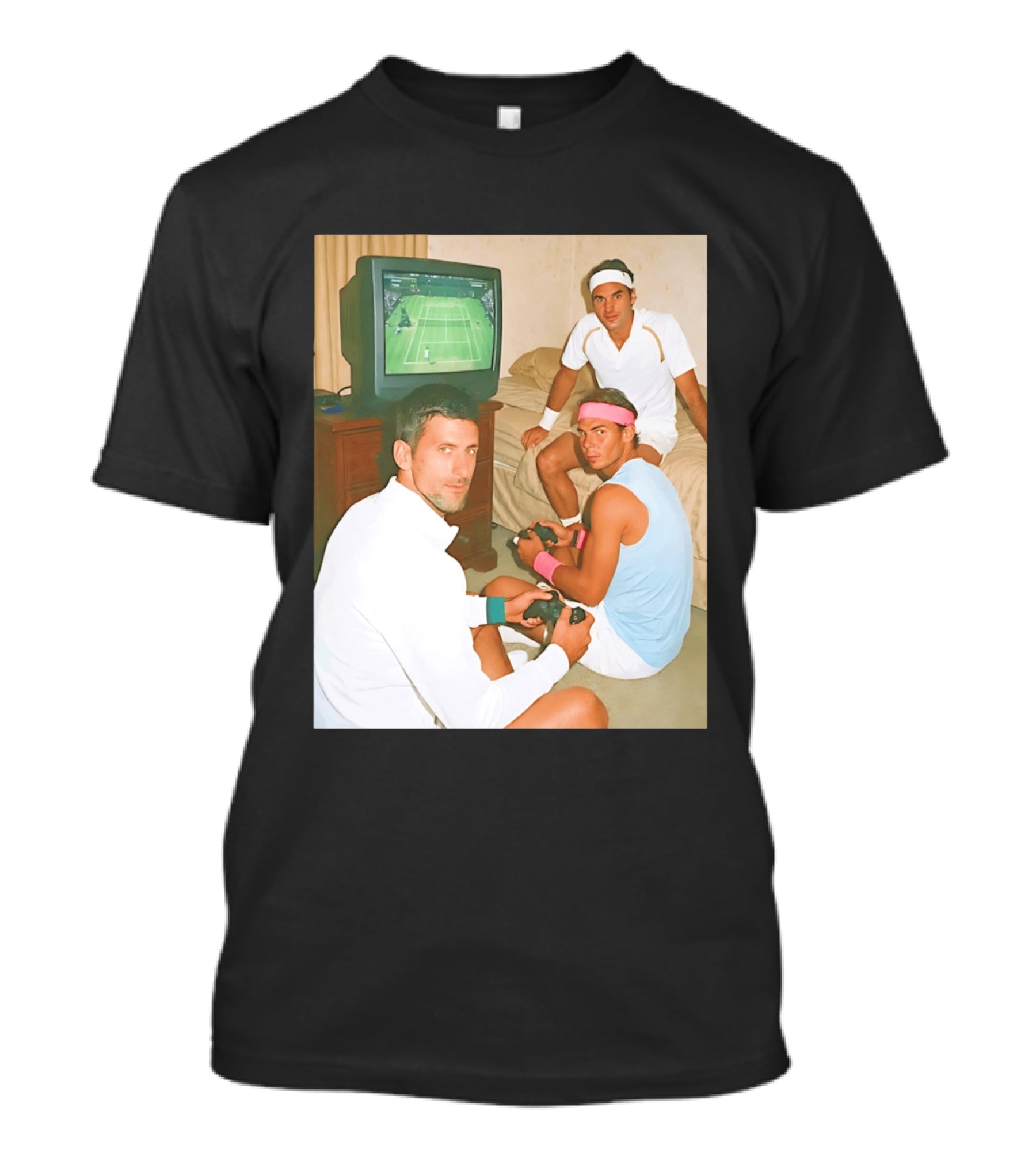Novak Djokovic Rafael Nadal Roger Federer Playing Tennis Video Game T-Shirt