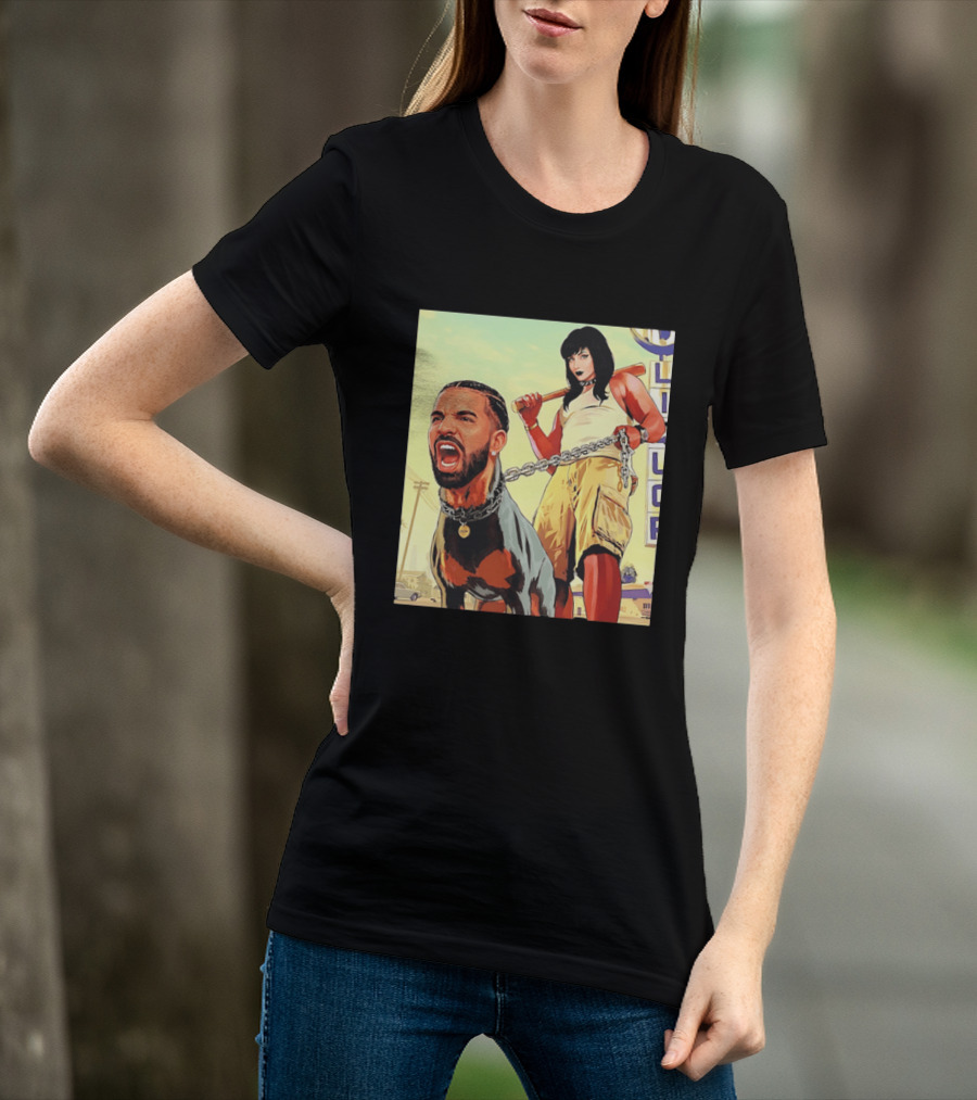 Drake Dog Head Chained To Goth Girl Art Cartoon T-Shirt